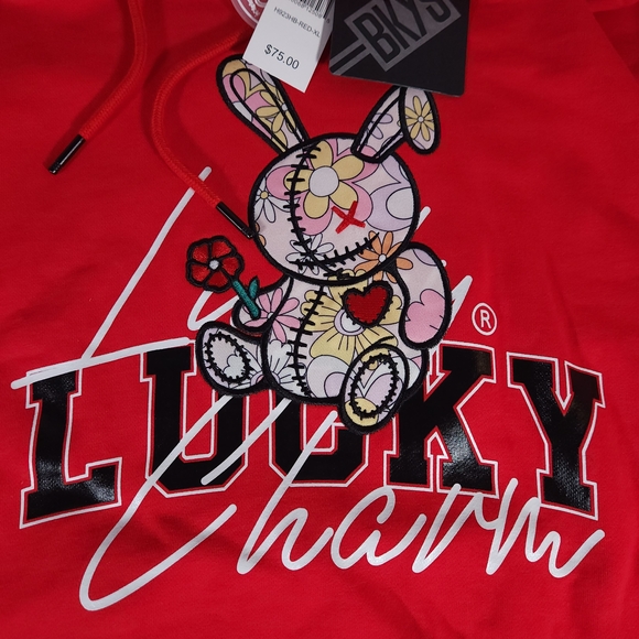 BKYS Black Keys Lucky Charm Embroidered Bunny Red Hoodie Mens Size XL - Picture 2 of 6